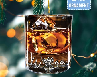 Whiskey Glass Acrylic Ornament,  Acrylic 2D Ornament, Holiday Scotch Glass Gift,Tennesse Whiskey Ornament, Bourbon  Ornament,Whishkey Lovers