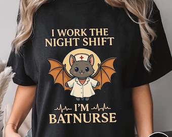 Halloween-shirt met opdruk 'Batnurse', nachtdienstverpleegkundige, cadeau voor medisch personeel