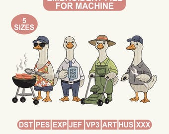 File di ricamo per macchina, Pacchetto di disegni per ricamo Papà Oca, Set divertente Papà Oca, Papà Barbecue Papà Tosaerba Papà Riparatore