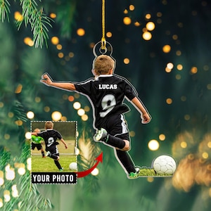 Personalized Soccer Photo Ornament, Acrylic 2D Ornament, Christmas Gift For Soccer Team, Xmas Tree Decor, Soccer Player Christmas Ornament