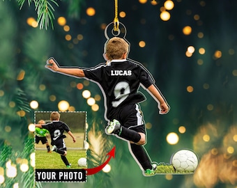 Personalized Soccer Photo Ornament, Acrylic 2D Ornament, Christmas Gift For Soccer Team, Xmas Tree Decor, Soccer Player Christmas Ornament