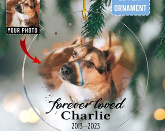 Dog Memorial Ornament, Dog Loss Keepsake, Acrylic 2D Ornament, Forever Loved Ornament, Custom Dog Photo Ornament, Pet Memorial Gifts