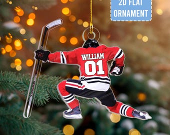 Personalized Hockey Player Acrylic Ornament, Custom Name and Number (2D Ornament)