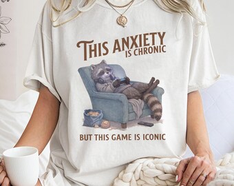 Raccoon Gamer T-Shirt, Funny Anxiety Gaming Humor Gift