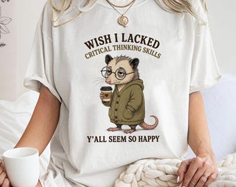 Rolig opossumkaffetröja, kritiskt tänkande humor grafisk hoodie