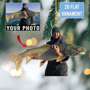 Custom Fishing Photo Ornament, Acrylic 2D Ornament, Fishing Ornament Christmas, Picture Acrylic Ornament, Fishing Ornament