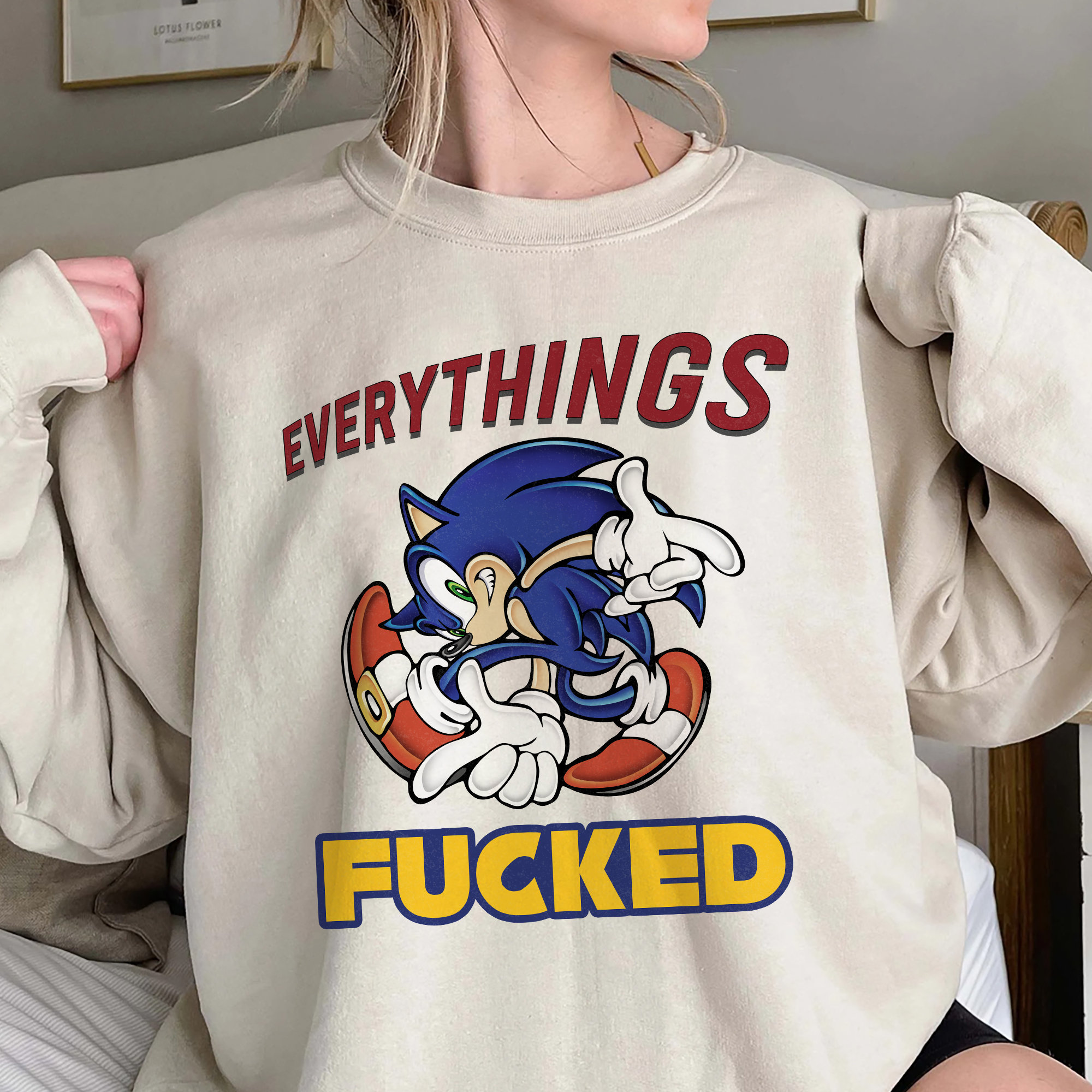 Sonic Everythings Fucked Shirt, Trending Unisex Tee Shirt, Funny Sonic Tee, Sonic Party Shirt, Sonic Birthday Gift, Sweatshirt Hoodie