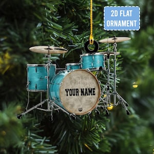 Personalized Name Drum Ornament, 2D PRINTED ORNAMENT, Christmas Gifts For Drummer, Custom Ornaments Gift For Drum Lovers, Drum Ornament