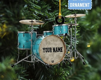 Personalized Name Drum Ornament, 2D PRINTED ORNAMENT, Christmas Gifts For Drummer, Custom Ornaments Gift For Drum Lovers, Drum Ornament