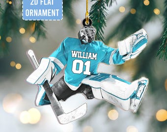 Personalized Hockey Goalie Acrylic Ornament, Custom Name & Number