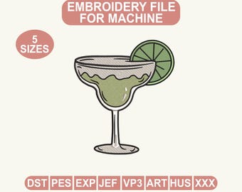Margarita Glass Embroidery Design, Cocktail Lime Drink Machine File (Digital Download)