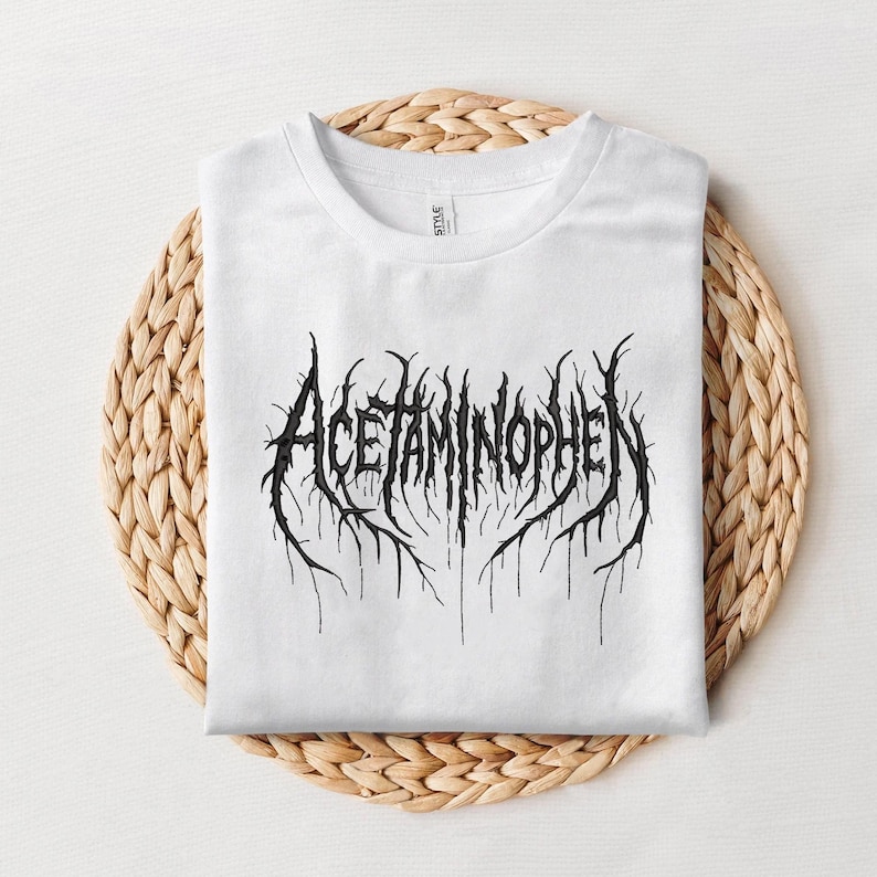 Acetaminophen Black Metal Embroidery File, Gothic Text Design (Digital Download) image 3