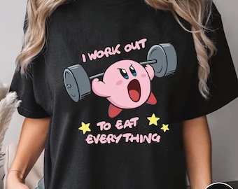Rolig Kirby Gym-tröja, jag tränar för att äta allt, unisex-tröja