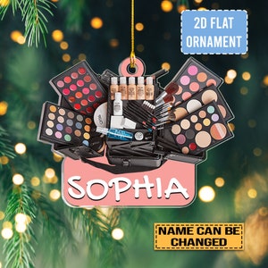 Custom Name Makeup Box Shape Ornament,  Acrylic 2D Ornament, Girl Makeup Artist Christmas Ornament, Makeup Stylist Ornament, Makeup Ornament