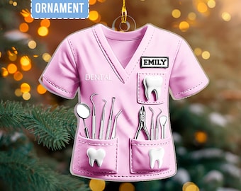 Personalized Dentist Ornament, Acrylic Dental Scrub Top, Doctor Gift (2D Printed)