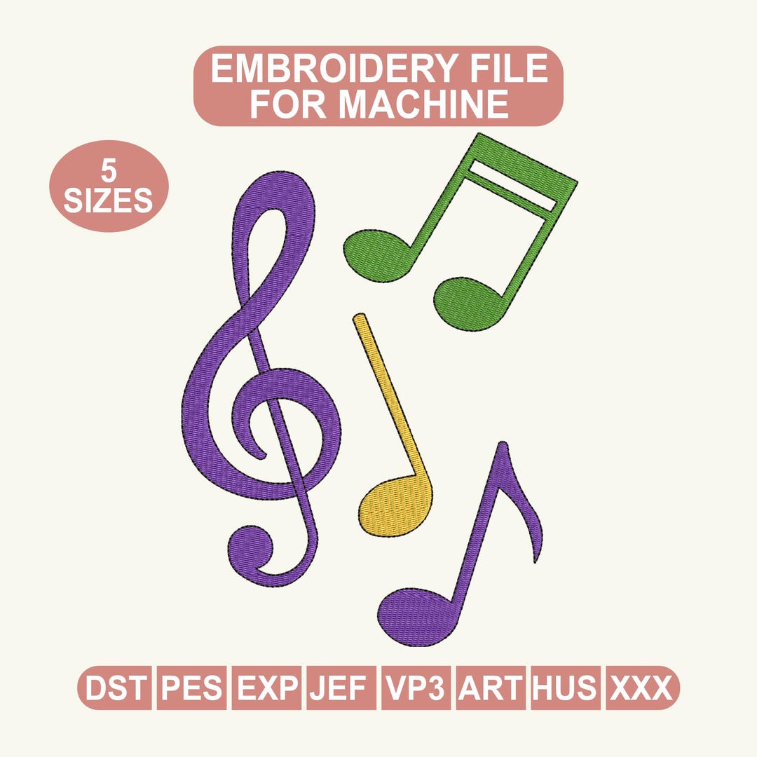 Music Notes Embroidery Design, Treble Clef Embroidery File, Music ...