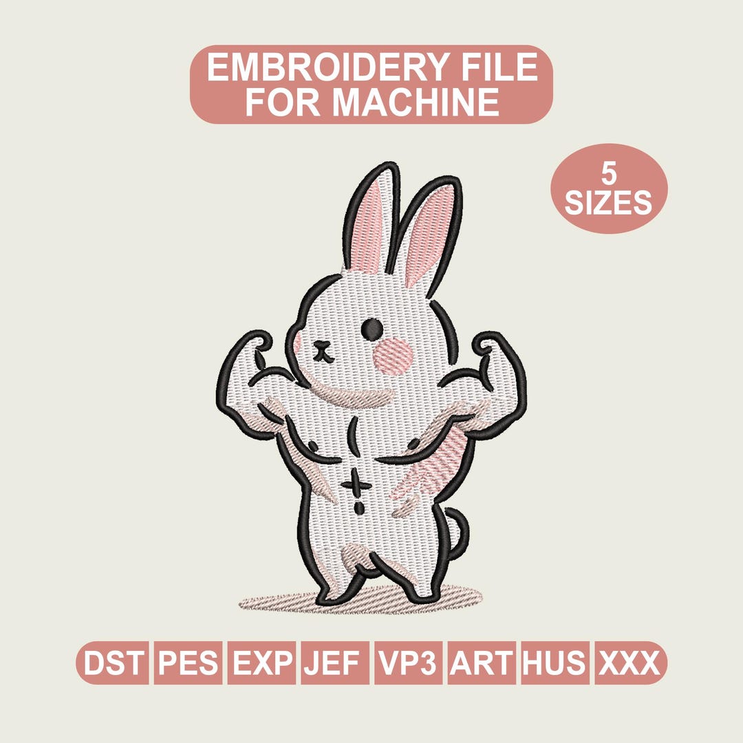 Funny Muscle Bunny Embroidery File, Strong Rabbit Embroidery Design ...