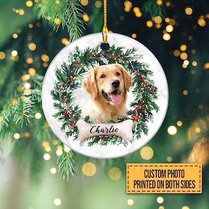 Custom Dog Photo Ornament, Ceramic Pet Ornaments, Trending Ornament For Christmas Gift, Dog Christmas Ornament, Dog Memorial Gift