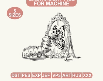 Broderifil med fjärilsspegel, vintage insektsdesign (digital nedladdning)