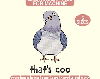 Funny Pigeon Embroidery Design, Whimsical Bird Machine File (Digital Download)