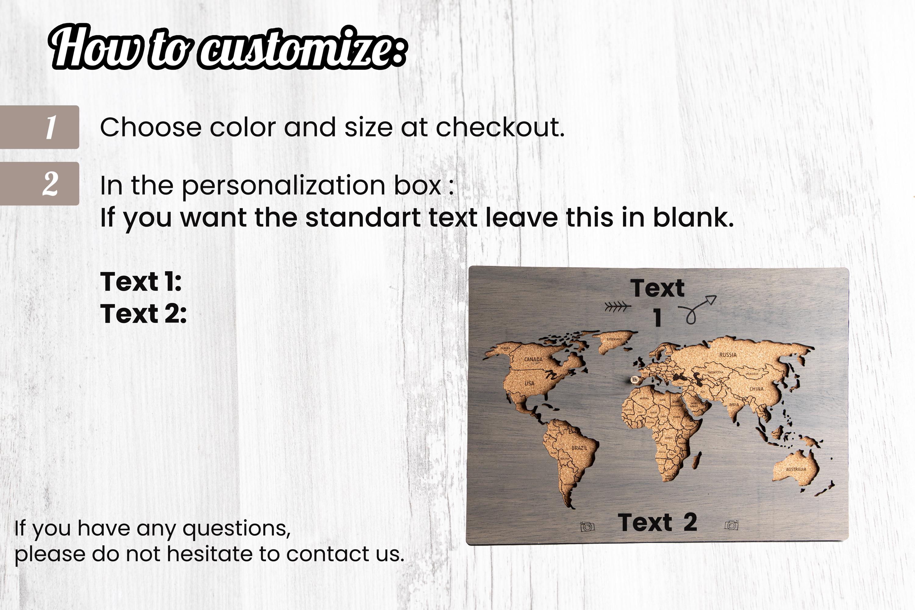 Custom World Map Push Pin Wall Art Personalized Cork Board Travel ...