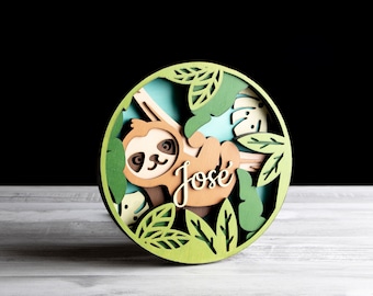 Letrero de madera con nombre, letras de madera personalizadas, letrero con nombre de guardería, placa con nombre de hospital para recién nacidos, tema Animal