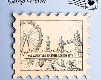 Sello de madera personalizado: diseño de ciudad o país grabado con frase personalizada, día de San Valentín, bodas o regalos emotivos.