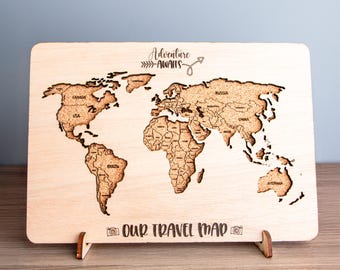 Tablero de corcho con alfileres de mapa del mundo personalizados, decoración para el hogar, madera, cartón, recuerdos de viaje, aventuras, alfileres personalizados, regalo gratis