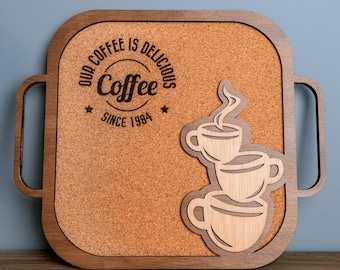 Tabla de madera grabada personalizada para servir café, bandeja para servir café, bonito regalo novedoso, cumpleaños, Navidad, inauguración de la casa, boda