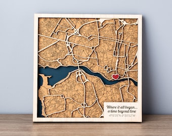 Chincheta con mapa de ciudad personalizado en marcos 3D, regalo para la familia o para marcar un lugar especial, arte de pared de cualquier ubicación