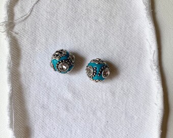 Turqouise and Metal Enamel Beads- 2cm