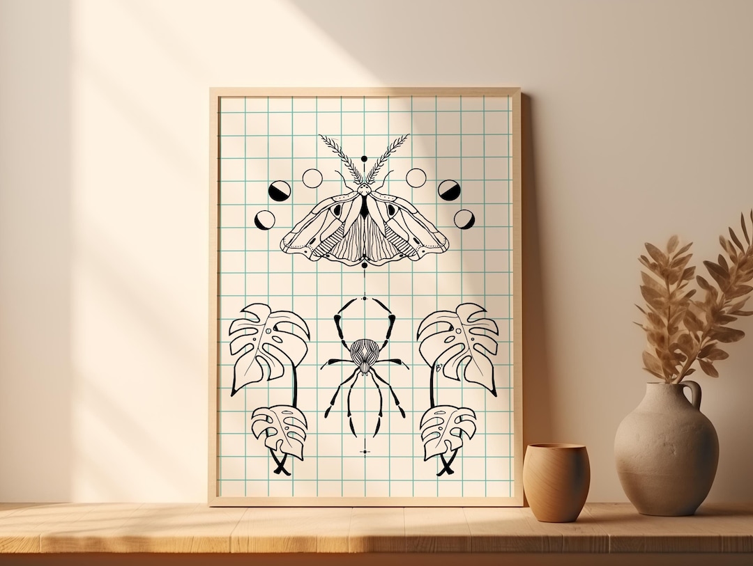 Modern Tattoo Flash Sheet Print // Botanical and Insect Art // Moth ...