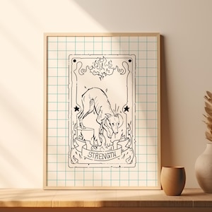 Tatouage moderne de carte de tarot de lévrier// Art d'impression de feuille de flash// Chien et tarot, carte de force//art mural unique//cadeau pour des amants de tatouage