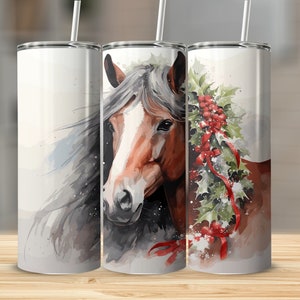 Stunning Christmas Bay Horse Tumbler Sublimation Design - Straight & Tapered Wrap Instant Digital Download PNG 300 DPI