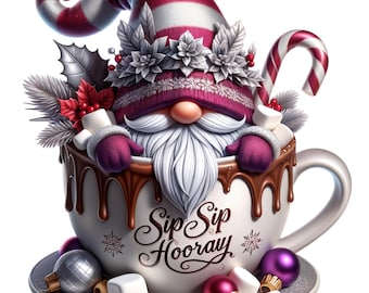 Watercolor Christmas Gnomes Clipart | Hot Cocoa Gnomes PNG | Festive Winter Gnomes Art | Holiday Fantasy Clipart Bundle | Commercial Use
