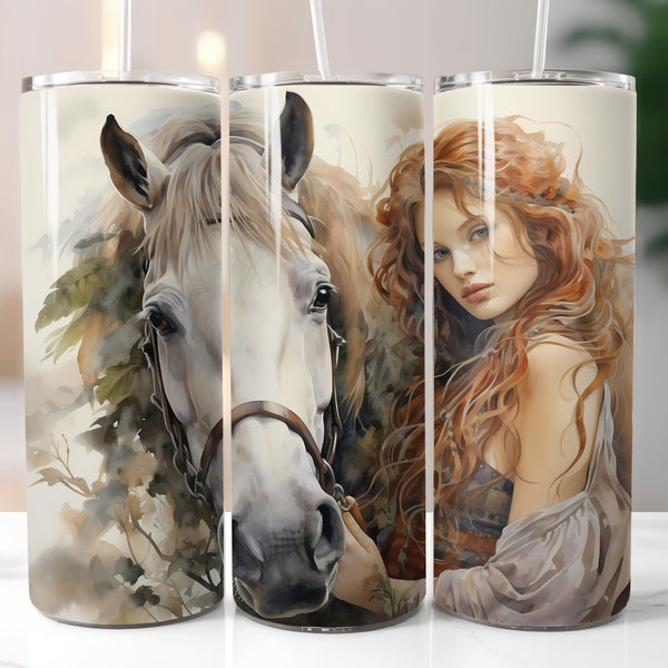 Celtic Goddess Epona Protector of Horses 20 oz Skinny Tumbler Sublimation Design Straight & Tapered Tumbler Wrap Instant Download PNG