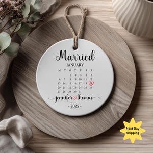 Personalized Married Calendar Ornament | Wedding Date Ornament | Custom Couple Gift | Just Married Keepsake with Names & Year