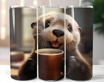 3D Otter Tumbler 20oz Skinny Tumbler Sublimation Animation Straight & Tapered Tumbler Wrap Digital Download PNG 300 DPI 9.3&quot; x 8.2&quot;