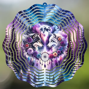 Wolf Wind Spinner Design, Dreamcatcher Sublimation Design Celestial Digital Download PNG Wildlife Forest Wind Spinner, Wolves Door Hanger