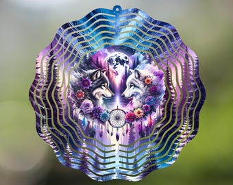 Wolf Wind Spinner Design, Dreamcatcher Sublimation Design Celestial Digital Download PNG Wildlife Forest Wind Spinner, Wolves Door Hanger