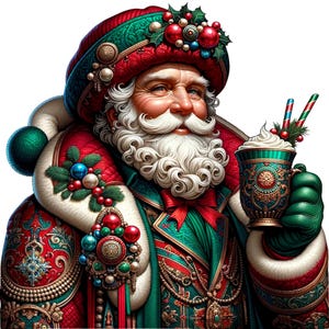 Viktorianische Weihnachtsmann Clipart | Weihnachtsmann Clipart Bundle | 12 hochwertige PNG-Designs | Karten, Shirts| Weihnachten Printables | Junk Journal