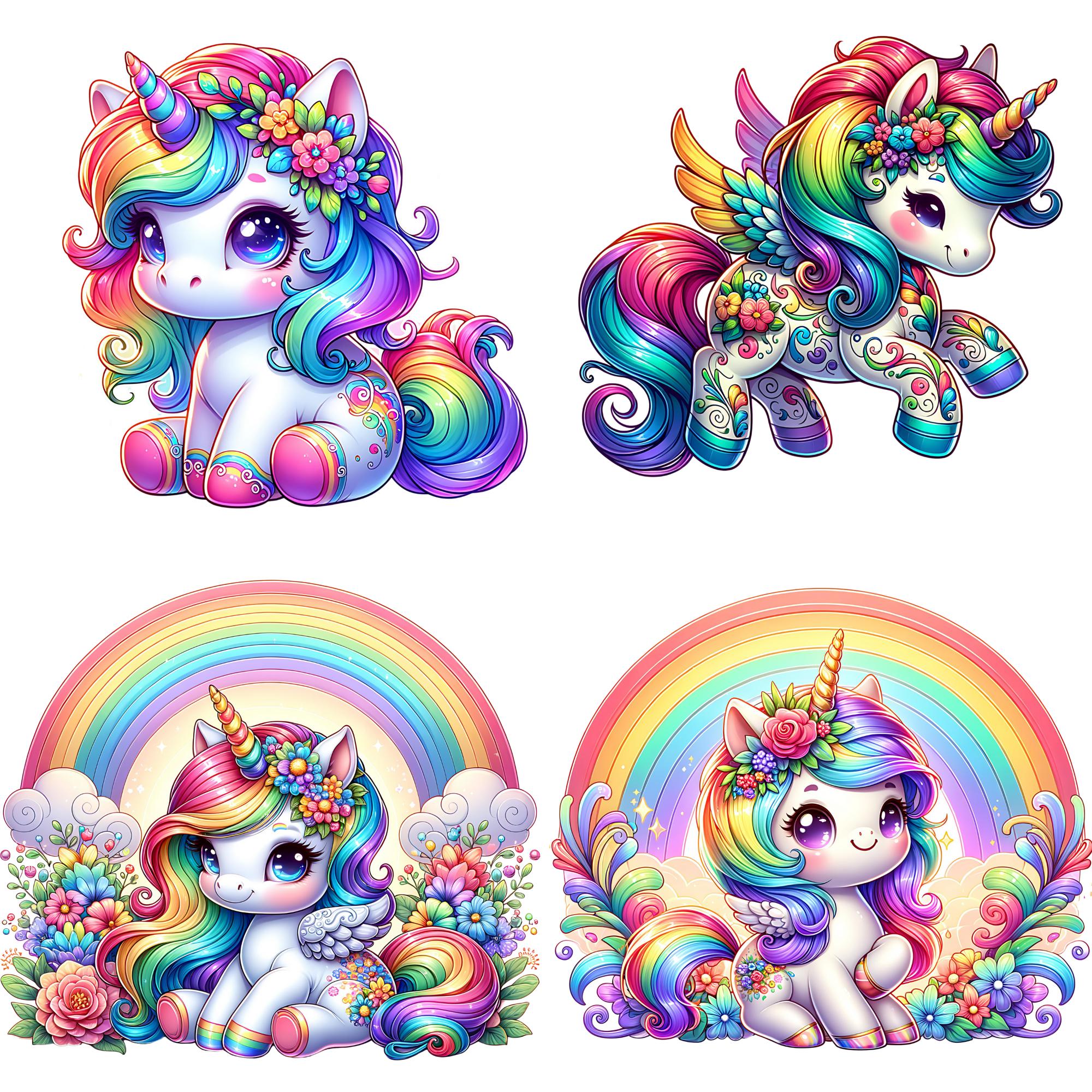 Watercolor Baby Unicorn 24 PNG Clipart Bundle, Unicorn Clipart, Rainbow ...