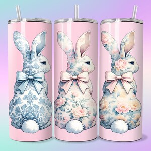 Cute Coquette Easter Bunny Tumbler Wrap, 20oz Skinny Easter Tumbler PNG, Pastel Sublimation Design, Grandmillenial Easter Digital Download