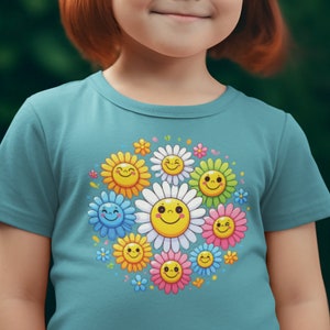 Glückliches Gesicht Daisy Kinder Retro PNG T-Shirt, Tasse, Tote Design - Retro Natural Säugling, für Kleinkind & Jugend Tee Sublimation PNG Hoodie PNG
