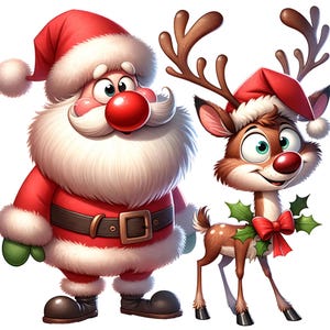 Quirky Christmas Clipart PNG Bundle, Funny Santa and Reindeer Graphics, Cute Holiday Character Art for Sublimation, Cards, Crafts & Shirts