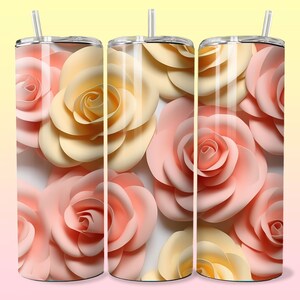 Pastel Roses Tumbler Sublimation 20oz Skinny 3D Design Straight & Tapered Seamless Pattern Tumbler Wrap Instant Digital Download PNG