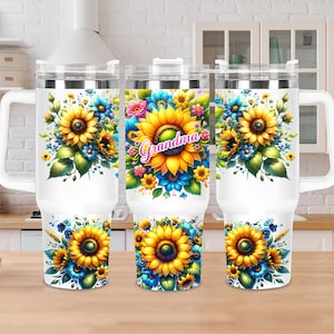 Grandma 40 oz Tumbler Wrap, Sunflower 40 oz Tumbler PNG, Floral 40oz Sublimation Tumbler Design, 40oz Tumbler Template, Floral Grandma png