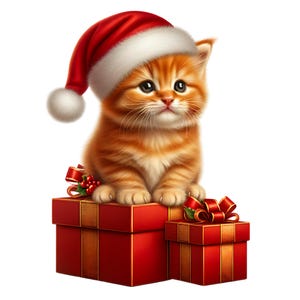 Christmas Kitten Clipart Bundle, 12 PNG Watercolor Christmas Kitten ...