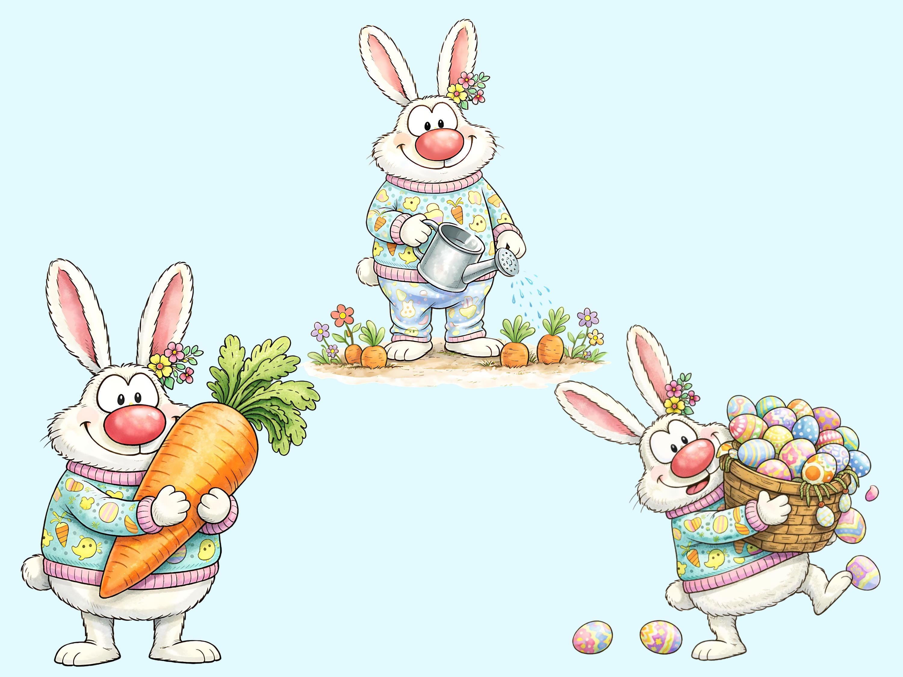 Cozy Easter Bunny Clipart Bundle PNG Watercolor Easter Bunny Collection ...