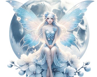 Blue Moon Fairy Clipart 12 PNG Fairy Garden magische fee Clipart voor Fairy Lovers Scrapbooking Planner commercieel gebruik digitale download